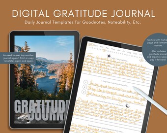Digital Gratitude Journal, 5 Minute Journal digital, Self Reflection Journal, Gratitude Prompts, daily gratitude journal, self care planner