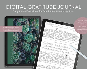 Digital Gratitude Journal, 5 Minute Journal digital, Self Reflection Journal, Gratitude Prompts, daily gratitude journal, self care planner