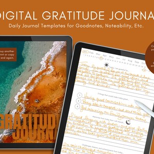 Digital Gratitude Journal, 5 Minute Journal digital, Self Reflection Journal, Gratitude Prompts, daily gratitude journal, self care planner