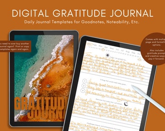 Digital Gratitude Journal, 5 Minute Journal digital, Self Reflection Journal, Gratitude Prompts, daily gratitude journal, self care planner