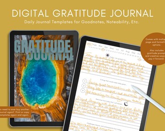 Digital Gratitude Journal, 5 Minute Journal digital, Self Reflection Journal, Gratitude Prompts, daily gratitude journal, self care planner