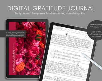 Digital Gratitude Journal, 5 Minute Journal digital, Self Reflection Journal, Gratitude Prompts, daily gratitude journal, self care planner