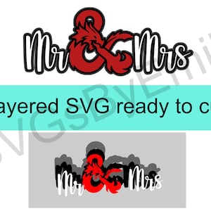 D&D Dungeons and Dragons Mr Mrs Casamento Noivado Bolo Topper Arquivo SVG em camadas