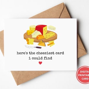 Aniversário de queijo, cartão de aniversário engraçado, aniversário de trocadilho, cartão para ele, cartão de amor engraçado, cartão de felicitações, para impressão, download instantâneo