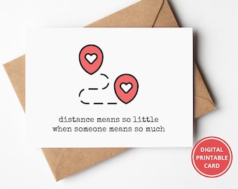 Miss You Card, Long Distance Card, Thinking Of You, Friendship Card, For Boyfriend, Girlfriend, Greeting Card, Printable, Instant Download
