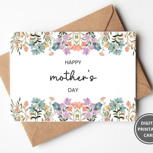 Tarjeta Feliz Día De Las Madres, Tarjeta Del Día De Las Madres Imprimible Con Flores, Tarjeta Para El Día De Las Madres, Tarjeta Especial Para El Día De Las Madres