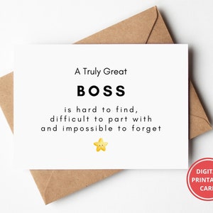 Thank You Card, For Boss, Leaving Work, Retirement Card, Boss Appreciation, Card for Boss, Greeting Card, Printable, Instant Download
