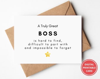 Thank You Card, For Boss, Leaving Work, Retirement Card, Boss Appreciation, Card for Boss, Greeting Card, Printable, Instant Download