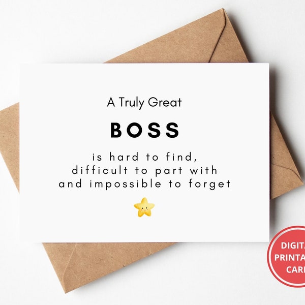 Thank You Card, For Boss, Leaving Work, Retirement Card, Boss Appreciation, Card for Boss, Greeting Card, Printable, Instant Download