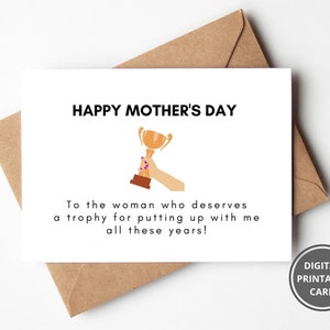 Cartão engraçado para impressão do dia das mães, cartão de presente do dia das mães para a mãe, cartão de melhor mãe e humor, melhor dia das mães, download digital