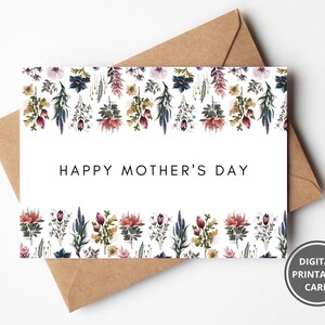 Alles Gute zum Muttertag Karte, druckbare Mama Karte, Grußkarte, Wildblumen, Blumen, Aquarell Blumen, illustriert botanisch, Sofort Download
