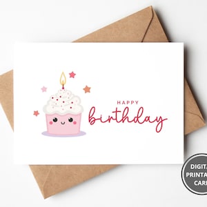 Happy Birthday Card Printable Card, Digital Download Birthday Card, Printable Colorful Cupcake Happy Birthday Card, Instant Download