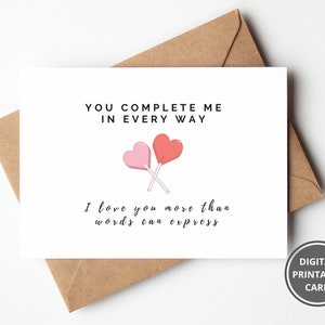You Complete Me I Love You Card, Anniversary, Valentines Day Card for Him and Her, Printable Cute Love Card