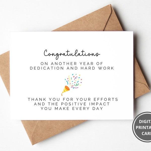 Happy Work Anniversary, Staff Appreciation Card, Employee Appreciation Card, Corporate Business Appreciation Printable Card