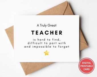 Thank You Card, For Teacher, Teacher Appreciation, Leaving Work, Retirement Card, For Teacher, Greeting Card, Printable, Instant Download