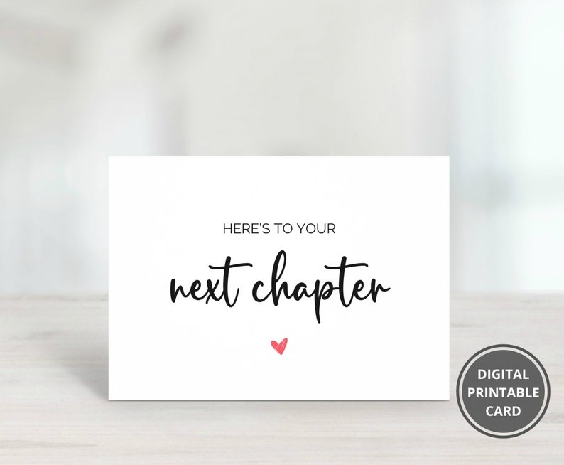 Next Chapter At Work Here's to Your Next Chapter Printable Card, New Job Card, Leaving Work ...