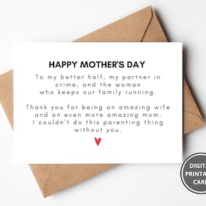 Tarjeta divertida del Día de las Madres para mamá de esposo, agradecimiento a la esposa, tarjeta imprimible de la mejor mamá para pareja, novia, mamá primeriza, nueva madre