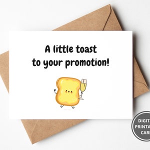 Um pequeno brinde à sua promoção, cartão de parabéns para impressão, cartão bem feito, boa sorte em sua nova promoção de emprego