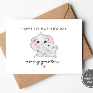 Première fête des mères pour grand-mère, 1ère carte de fête des mères de petite-fille, carte imprimable pour grand-parent, grand-mère, illustration
