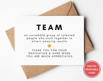 Team Building Card, Team Appreciation, Staff Appreciation, Employee Recognition, Thank You Team, Greeting Card, Instant Download