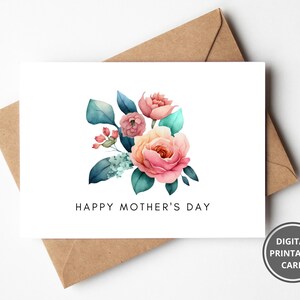Cartão de Dia das Mães para impressão, Cartão de Feliz Dia das Mães, Cartão floral para mamãe, Cartão para ela, Cartão de Dia das Mães para impressão, Download instantâneo