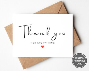 Thank You Card For Best Friend, Thank You For Everything Greeting Card, Missing You Card, Printable Thank You Card