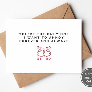 Eres el único que quiero tarjeta imprimible, tarjeta sucia divertida descarga digital tarjeta de San Valentín, tarjeta de aniversario, descarga instantánea