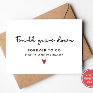 4周年記念カード、4周年、4年、4周年記念、彼へのカード、彼女へのカード、グリーティングカード、印刷可能、即時ダウンロード