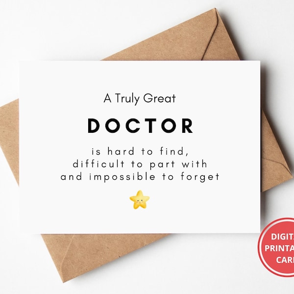 Thank You Card, For Doctor, Leaving Work, Retirement Card, Doctor Appreciation, Card for Doctor, Greeting Card, Printable, Instant Download