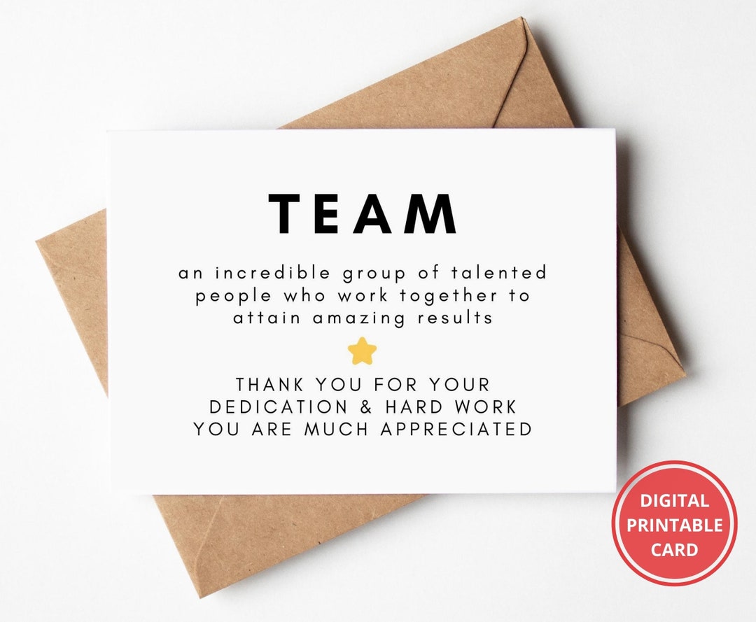Team Thank You, Card From Team, Appreciation, Team Building, Teammates,  Sports Team Card, Training, Greeting Card, Printable Team Card - Etsy