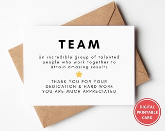 Team Thank You, Card from Team, Appreciation, Team Building, Teammates, Sports Team Card, Training, Greeting Card, Printable Team Card