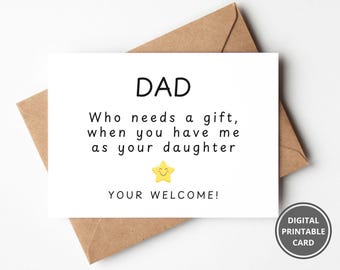 Printable Funny Father Daughter Card, Funny Father's Day Card, Funny Birthday Card for Dad, Card from Daughter, Dad Father's Day Gift
