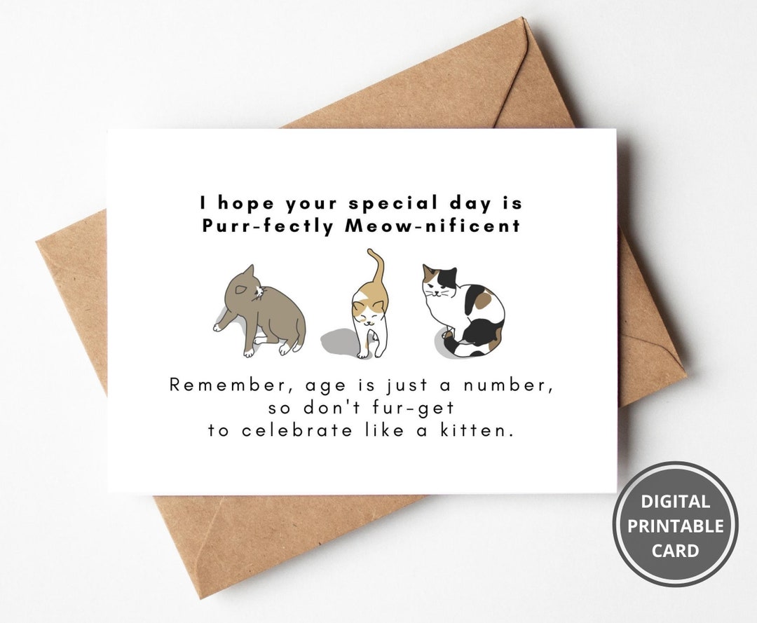 Cats Birthday Card, Printable Funny Cat Card, Cute Card for Cat Lover ...