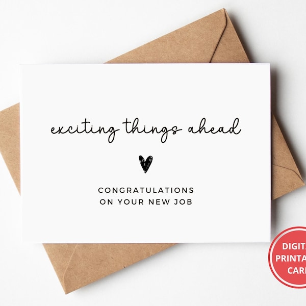 Congratulations On Your New Job, Card for New Job, Congratulations, New Career, New Job Gift, Greeting Card, Printable, Instant Download