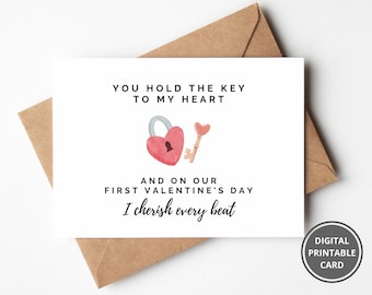 Girlfriend Valentines Day Card, Happy First Valentines Day As My Girlfriend, Romantic Valentines Card For Her, Printable Card