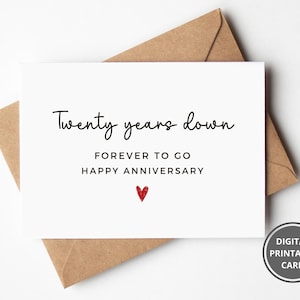 Carte du 20e anniversaire, anniversaire de 20 ans, vingt ans ensemble, carte pour lui, carte pour elle, carte de voeux, imprimable, téléchargement immédiat