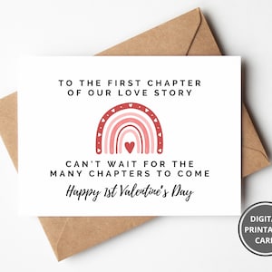 Afdrukbare eerste Valentijnsdag kaart voor man, 1e Valentijnsdag romantische kaart voor vriend, 1e Valentijnsdag kaart voor hem