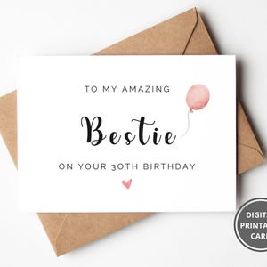 Carte d'anniversaire Bestie 30e, imprimable Bestie carte, carte d'anniversaire pour bestie, anniversaire clé, 30e Bestie carte, 30e carte d'anniversaire elle