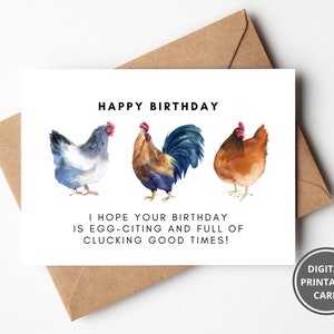 Alles Gute zum Geburtstag Hühner, druckbare illustrierte Tier Geburtstagskarten, lustige Geburtstagskarten mit Huhn, Instant Download