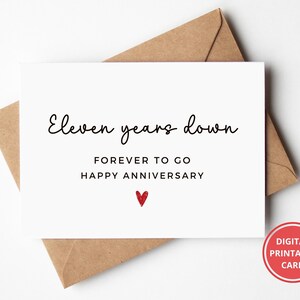 11th Anniversary Card, 11 Years Anniversary, Eleven Years Together, Card For Him, Card For Her, Greeting Card, Printable, Instant Download
