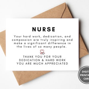 Verpleegkundige waarderingskaart, gelukkige verpleegstersweek, dank u verpleegsterskaart, ziekenhuisverpleegkundige, kliniekverpleegkundige, verpleegkundestudent, afdrukbare kaart