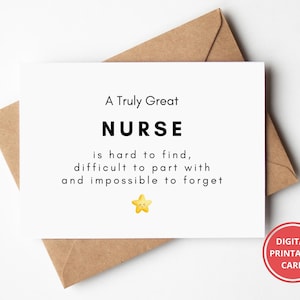 Carte de remerciement, pour infirmière, quitter le travail, carte de retraite, appréciation de l'infirmière, carte pour infirmière, carte de voeux, imprimable, téléchargement immédiat