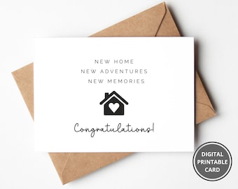 New Home Card, New Home Gift, Housewarming Printable Card, New Adventures Greeting Card, Congratulations Housewarming Gift