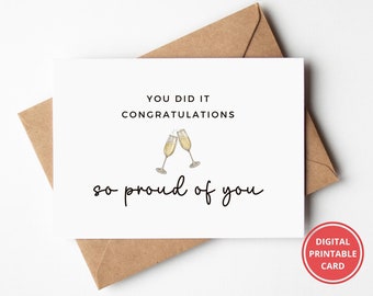 You Did It, Congratulations Card, New Job Card, Graduation Card, Passed Exams, New House Card, Greeting Card, Printable, Instant Download