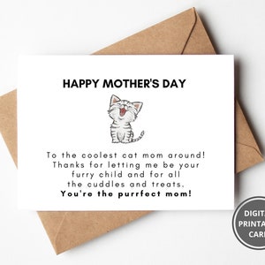 Maman chat, carte de fête des mères amoureux des chats, propriétaire de chat, cadeau de fête des mères imprimable, fête des mères drôle, jeu de mots fête des mères, carte de fête des mères blague