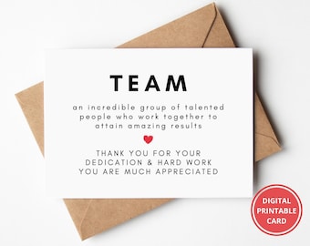 Team Thank You, Employee Appreciation Card, Corporate Thank You, Employee Recognition, Greeting Card, Instant Download