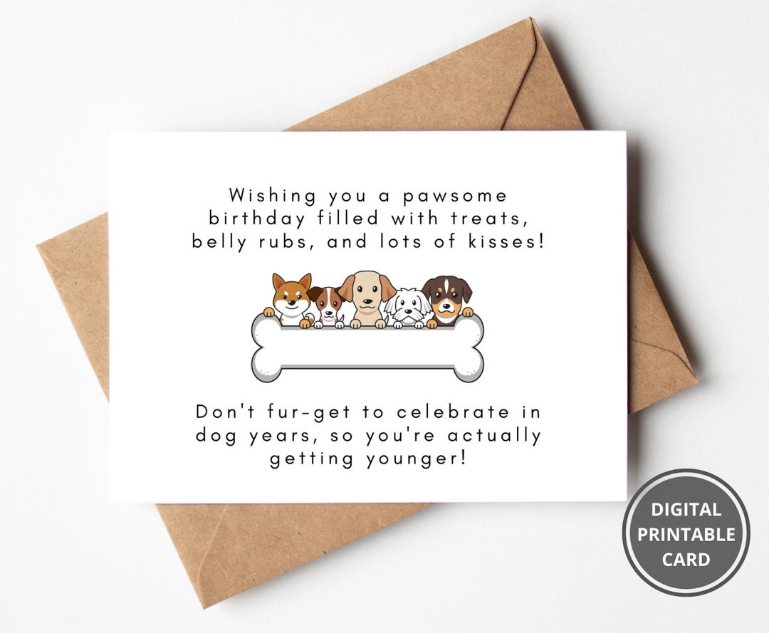Printable Dog Birthday Card, Funny Birthday Card for Dog Lover, Dog ...