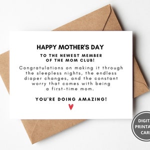 Carte drôle de fête des mères pour nouvelle maman, carte imprimable pour la 1ère fois maman, carte d'humour première fête des mères de Bff, soeur, meilleure amie fête des mères