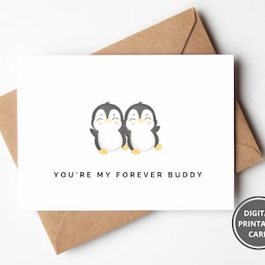 Printable Penguin Love Card, Cute Anniversary Card For Couple, Card for Husband, Card for Wife, Romantic Card Instant Download