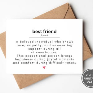 Cartão de definição de melhor amigo, cartão de aniversário para impressão de melhor amigo, cartão para amigos, cartões de amizade, cartão de melhor amigo
